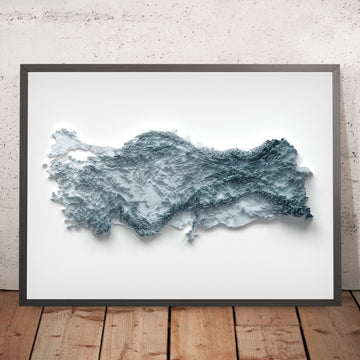 Una imagen enmarcada de un mapa topográfico en relieve en 3D de Turquía