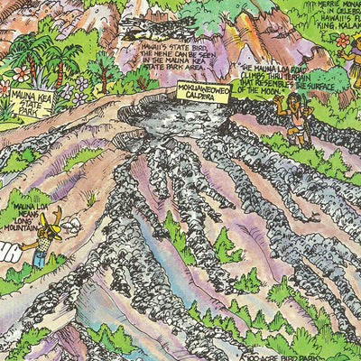 Old Pictorial Map of Hawaii by Forrest, 1979: Big Island, Mauna Kea, Loa, Kilauea, Kona Coast, Hilo