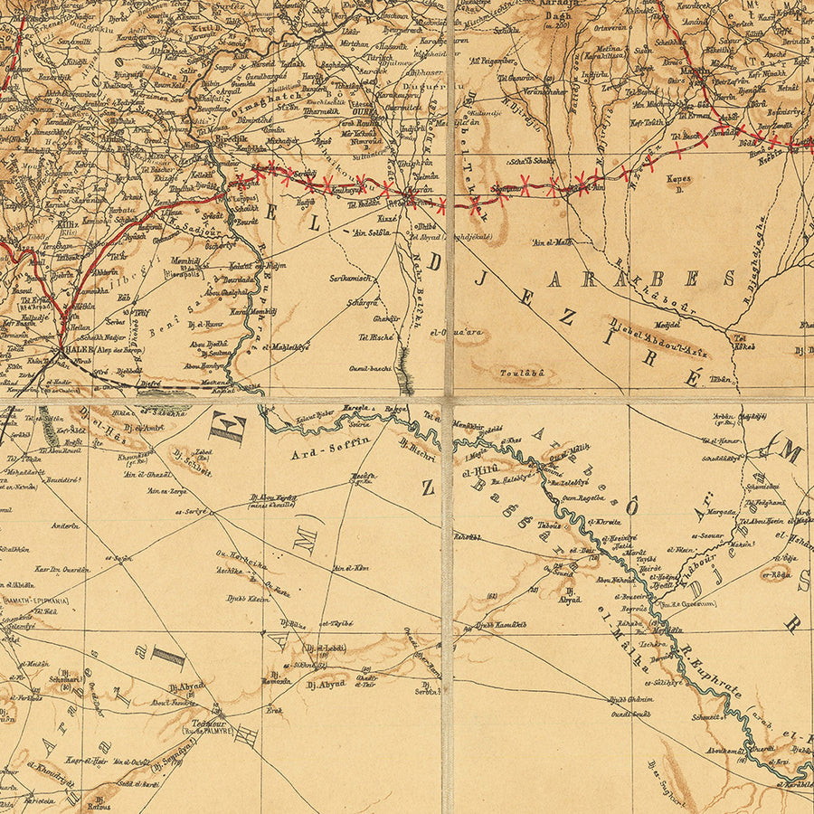Gran mapa del Imperio Otomano con ferrocarriles, 1912: Estambul, Bagdad, Hejaz y ferrocarril de Bagdad, Primera Guerra Mundial 