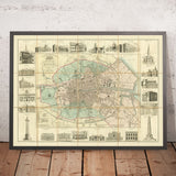 Old Map of Dublin by Cooke, 1836: St. Patrick's Cathedral, Trinity College, O'Connell St, Merrion Sq, River Liffey