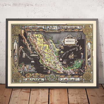 Mappa antica del Messico, 1939: Città del Messico, Cattedrale, Oceano Pacifico, Esploratori 