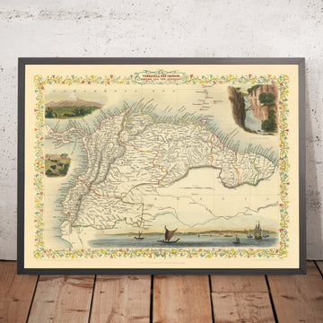 Old Map of Northern South America by Tallis, 1851: Venezuela, Colombia, Ecuador, Guayanas, Panama