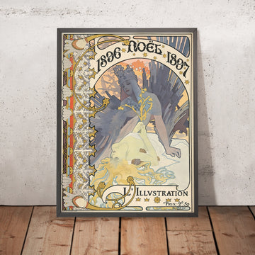 A framed image of L’Illustration Christmas Poster by Alphonse Mucha, 1896