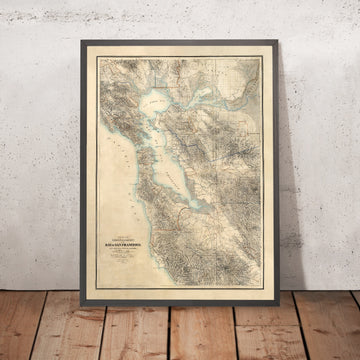 Large Old Map of San Francisco Bay Area by Hoffmann, 1867: Oakland, Berkeley, Golden Gate, Silicon Valley