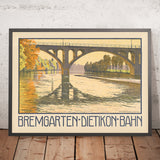 Zurich Travel Poster: Bremgarten-Dietikon-Bahn by Plinio Colombi, 1912