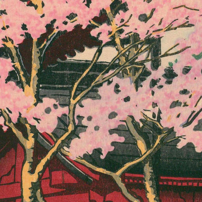 The Kiyomizu Temple and Cherry Blossom in Ueno by Hasui Kawase, 1935