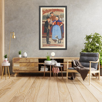 A framed image of Distillerie Limbourgeoise Vintage Drinks Advertising Poster, 1905