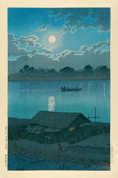 Moon over the Ara River at Akabane by Hasui Kawase, 1935