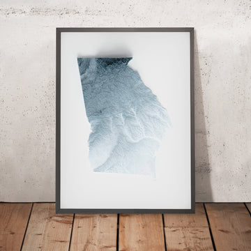Una imagen enmarcada de un mapa topográfico en relieve estilo 3D de Georgia