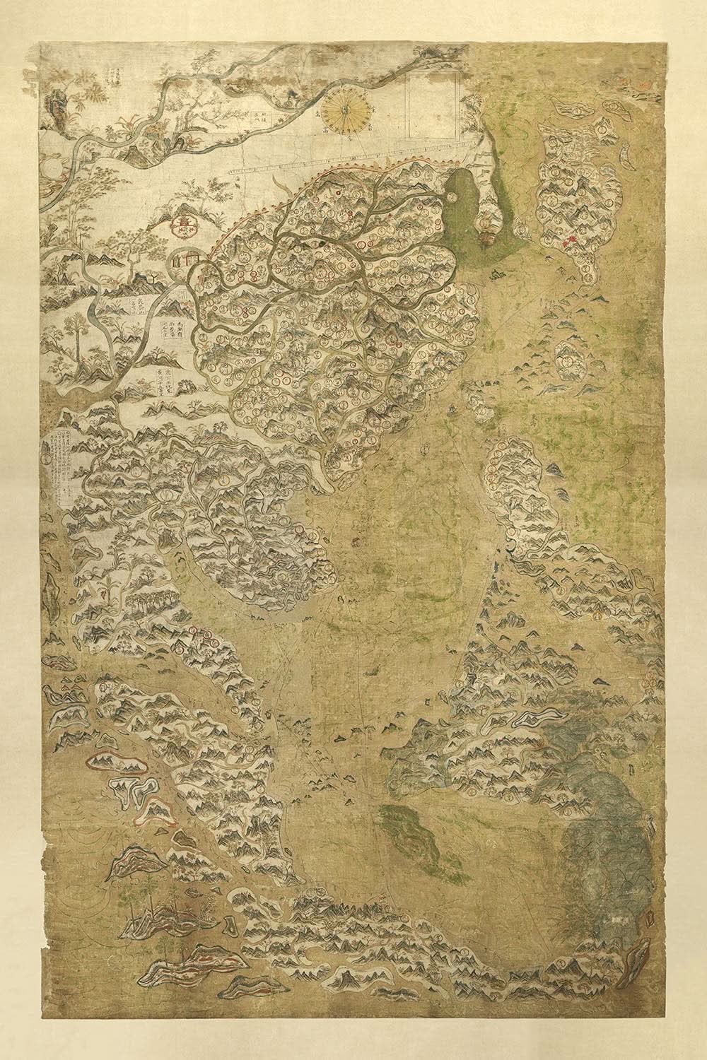 Mapa antiguo de China y Asia de Anonymous, 1653: Mapa de Selden, rutas comerciales, diseño geométrico