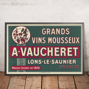A framed image of A. Vaucheret Vintage Sparkling Wine Poster, 1911