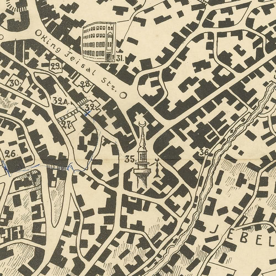 Mappa antica di Amman, Giordania di Aleeff, 1953: Cittadella, Anfiteatro, Palazzo Raghadan, Eredità Hashemita 