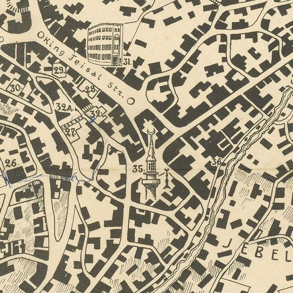 Old Map of Amman, Jordan by Aleeff, 1953: Citadel, Amphitheater, Raghadan Palace, Hashemite Legacy