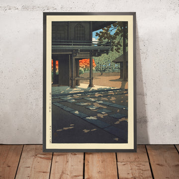 Une image encadrée du temple Heirin-ji à Nobidome par Hasui Kawase, 1952