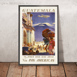 Póster de viaje de Guatemala: A solo un día de distancia vía Pan American, de Paul George Lawler, 1938 