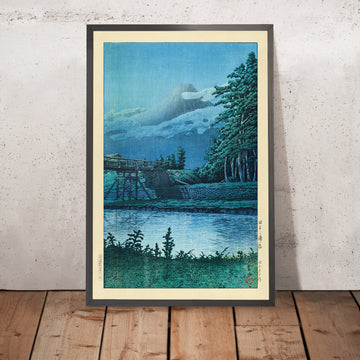 Une image encadrée du pont de Tagonoura et du mont Fuji par Hasui Kawase, 1935