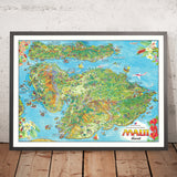 Antigua Mapa Pictórico de Hawái por Forrest, 1979: Kahului, Haleakalā, Lahaina, Valle de Iao, Molokini 