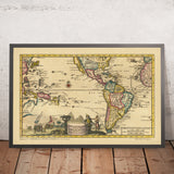 Antica mappa del viaggio di Magellano di Van der Aa, 1706: prima circumnavigazione; Stretto di Magellano; dalla Spagna alle Molucche 