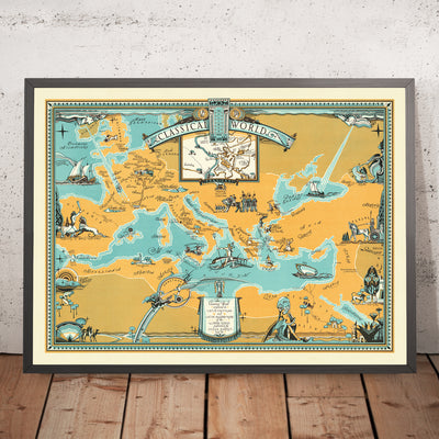Old Roman Empire "Classical World" Map by Longyear, 1930: Rome, Carthage, Athens, Alexandria, Troy