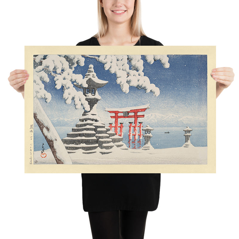 Neige à Itsukushima avec le Torii shinto par Hasui Kawase, 1935 