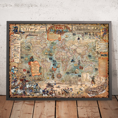 Old Pirate World Map by Ray&Co, 2025: Pirate Ships, Weapons, History