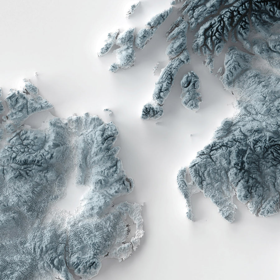 Carte topographique en relief 3D des îles britanniques (Royaume-Uni et Irlande) 