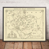 Old WW2 Map of Iran by Persian Gulf Command, 1943: Tehran, Garden of Eden, Historical