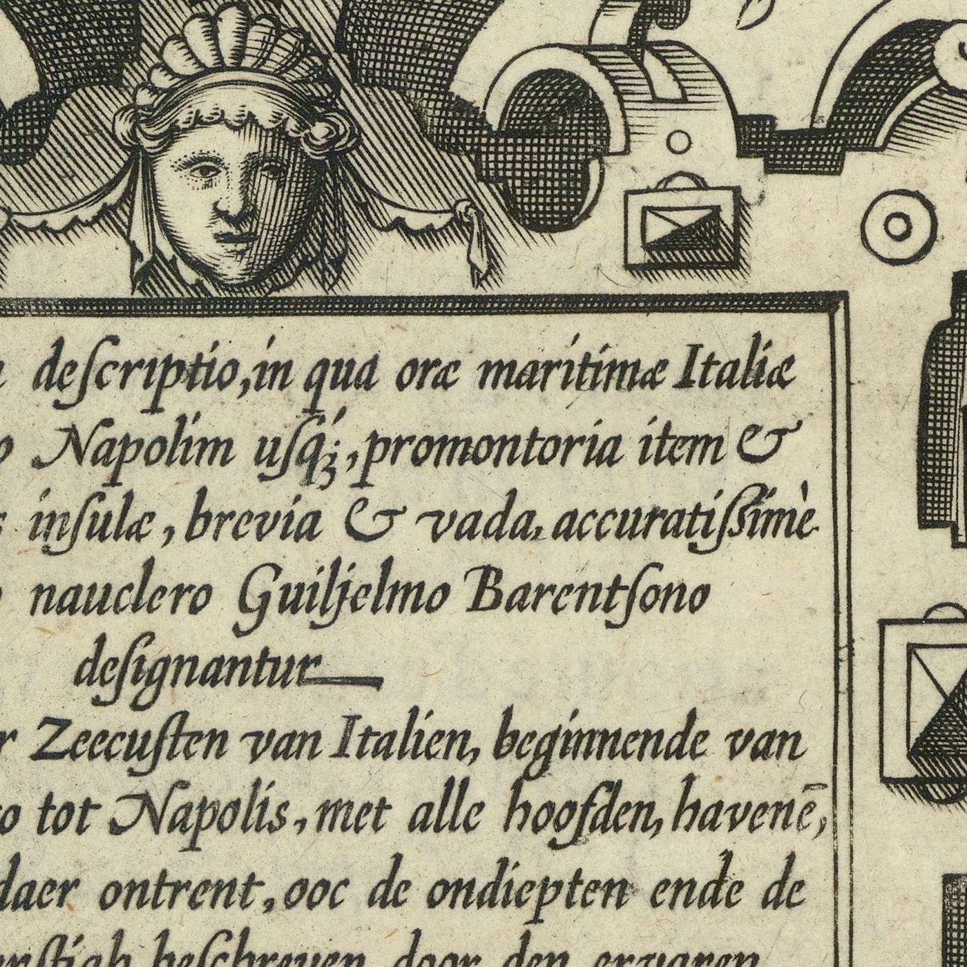 First Map of the Italian Mediterranean Coat by Barentsz, 1595: Naples, Rome, Capri, Sorrento, Gaeta, Ischia