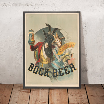 A framed image of Vintage Bock Beer Poster, 1883