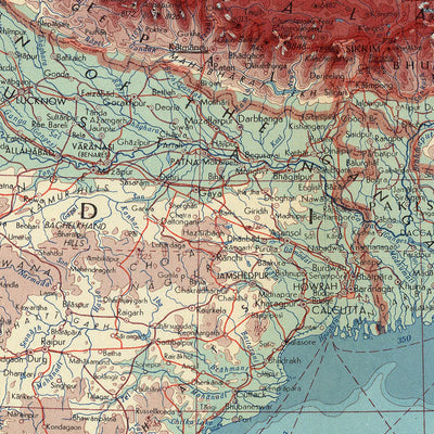 Old Map of India & Indochina, 1967: Thailand, Burma, Himalayas, Ganges, Mekong