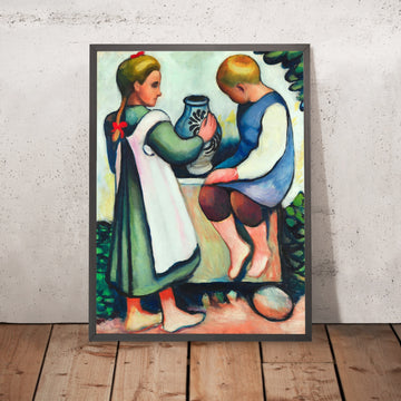 A framed image of Children at the Fountain II by August Macke, 1910