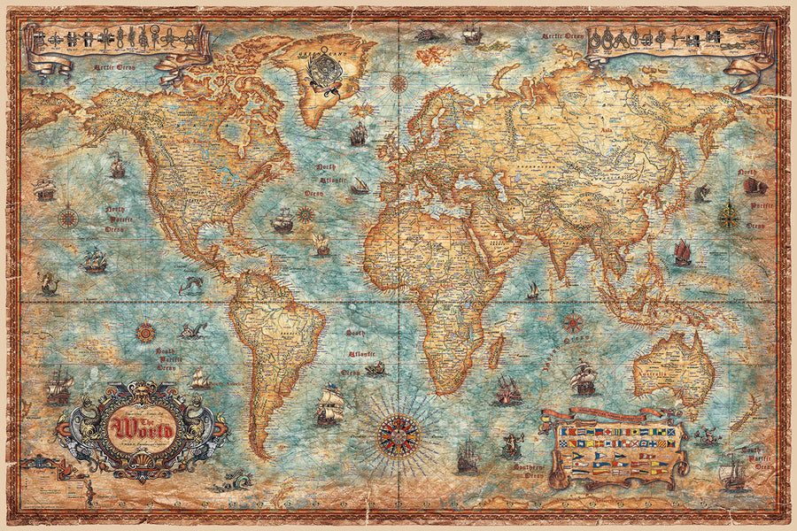 Mappa del Mondo Antica Moderna di Ray&Co, 2025: Bandiera delle Navi, Nodi 