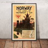 Cartel de viaje de Noruega: La tierra del sol de medianoche de Othar Holmboe, 1905 