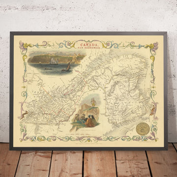 Alte Karte von Ostkanada und New Brunswick von Tallis, 1851: Montreal, Québec Stadt, Sankt-Lorenz-Strom 