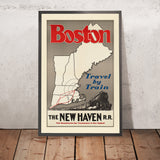Boston Travel Poster: Travel by Train by New Haven Railroad, 1930