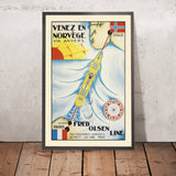 Affiche de voyage Norvège : Fred. Olsen Line via Anvers par Otto von Hanno 