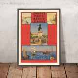 Póster de viaje de Londres, París, Madrid y Lisboa: Compagnie Internationale des Wagons-Lits de Imp. F. Champenois, 1890 