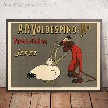 A framed image of A.R. Valdespino Vintage Wine and Cognac Poster, 1913