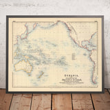 Ancienne carte du Rim Pacifique par Fullarton, 1872 : Polynésie, Australie, Nouvelle-Zélande, Amériques 