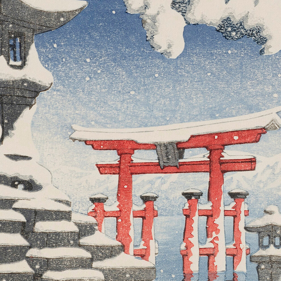 Neige à Itsukushima avec le Torii shinto par Hasui Kawase, 1935 