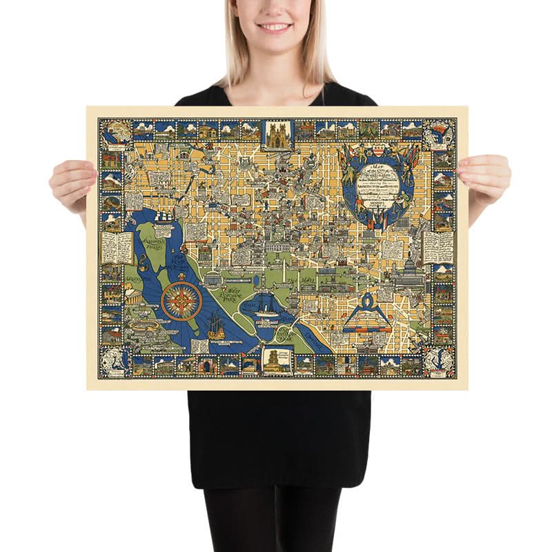 Capi Map Old Pictorial Map of Washington D.C. by Olsen, 1926: White House, Capi ...