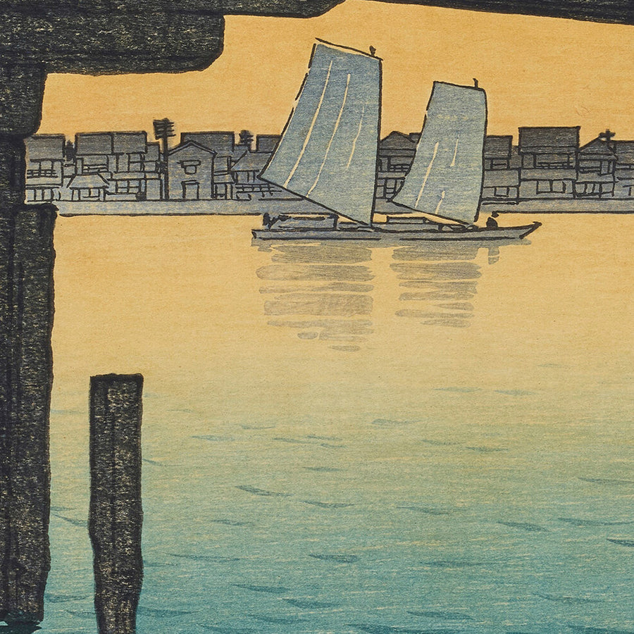 Kaminohashi Bridge in Fukagawa, Tokyo by Hasui Kawase, 1935