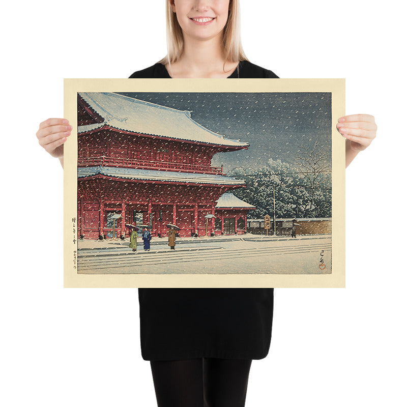 Neve al Tempio Zojoji di Tokyo di Hasui Kawase 1935 