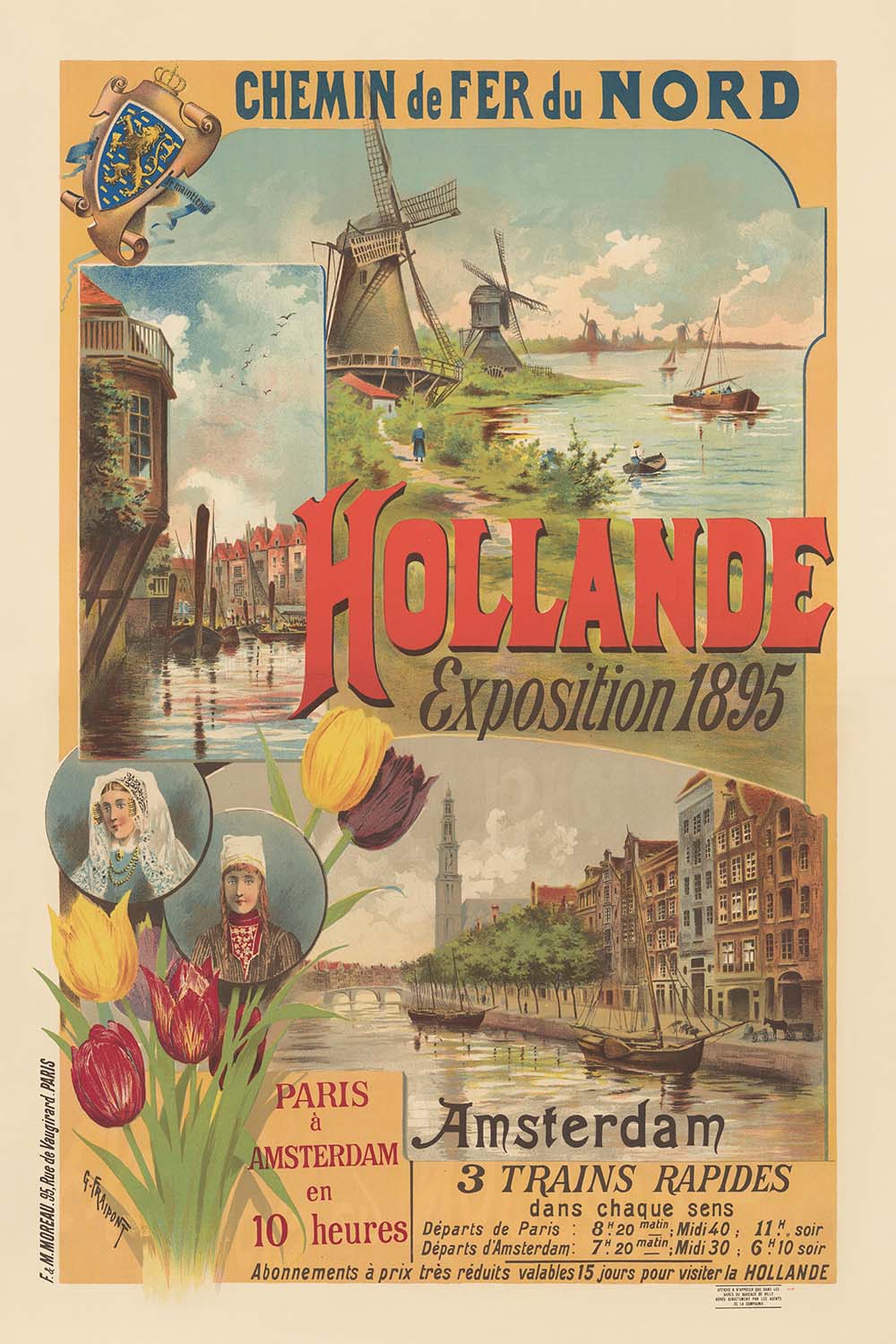 Netherlands Travel Poster: Paris to Amsterdam in 10 Hours by Gustave Fraipont, 1896