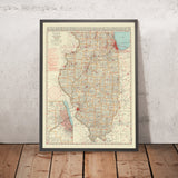 Old Aviation Map of Illinois, 1930: Chicago, Springfield, air trails, beacons, railroads