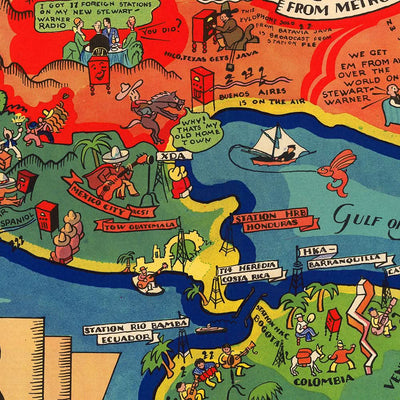 Mapa del Viejo Mundo de la radio de onda corta de Turzak, 1932: comunicación vibrante, temática y global