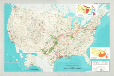 Old Oil Infrastructure Map of the USA, 1966: Pipelines, Refineries, Topography, Oil Flow