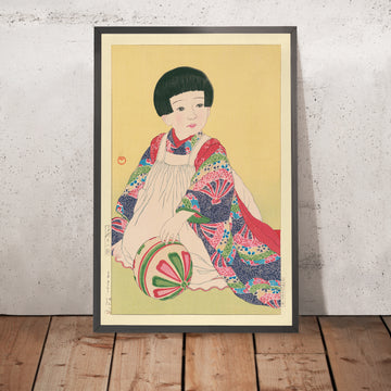 Ein gerahmtes Bild von Child with Ball von Hasui Kawase, 1935