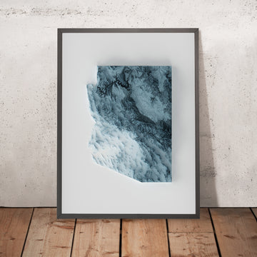Une image encadrée d’une carte topographique en relief en style 3D de l’Arizona
