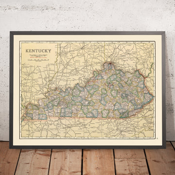 Mapa antiguo de rutas automovilísticas de Kentucky, 1920: Louisville, Lexington, Covington, río Ohio, líneas eléctricas 